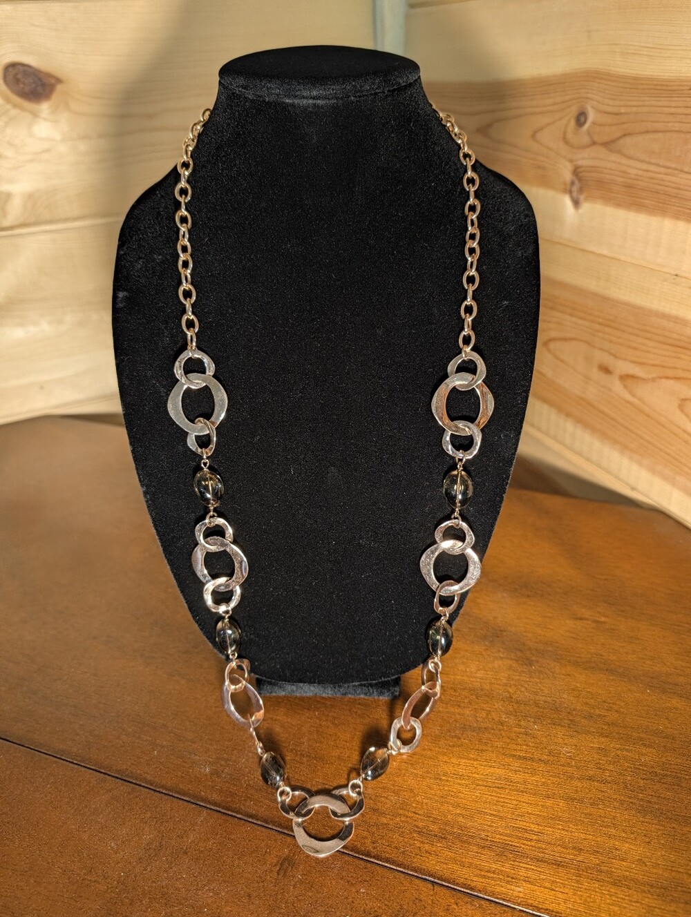 Milor Vintage Bronze Open Link Necklace with Smoky Beads
